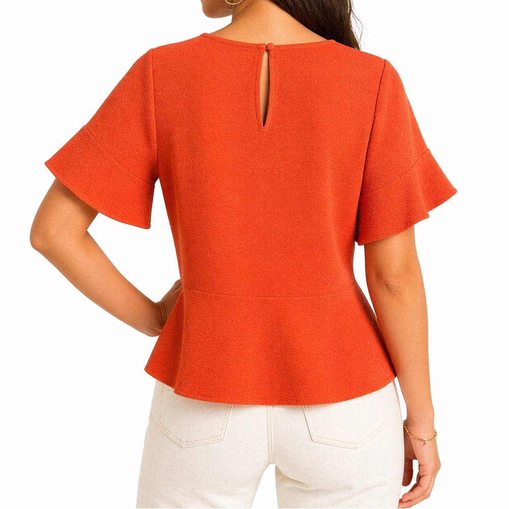 Madewell XS Orange Textured Flutter Sleeve Peplum Blouse Top - Picture 2 of 13
